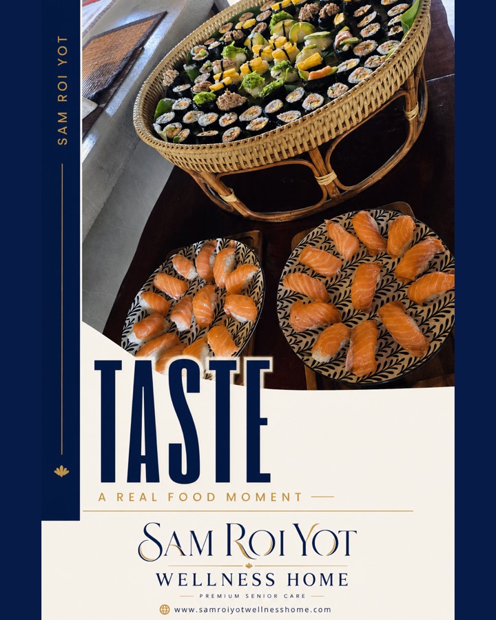 AI-assisted editorial poster reading TASTE over prepared food from the property